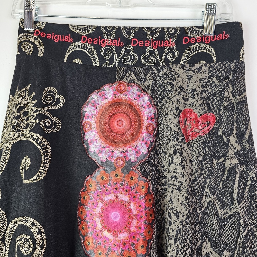 DESIGUAL Womens Y2K Black Red Patchwork A-Line Mini Skirt Small Boho Pull On - Picture 4 of 9